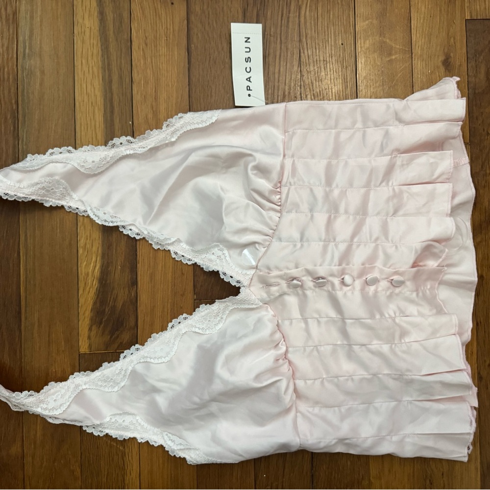 PacSun Pink Satin Lace Trim Top